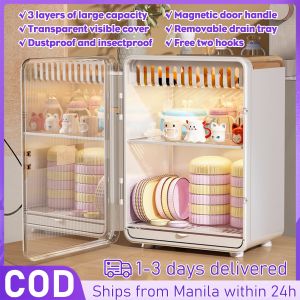 Baby Bottle Storage Box with Drying Rack Feeding Bottle Organizer Transparent Visible Cups Holder Organizer Rack Kitchen Dish Rack with Drainer Kitchen Organizer Space Saver Dustproof Insectproof Installation Free