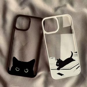 Cute Black Cat Pattern Clear Phone Case For IPhone 16 Pro Max 15 Plus 14 13 12 11 Pro Max Plus All-inclusive Back Cover Case