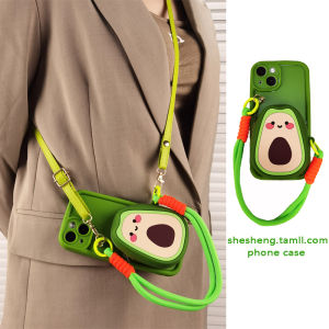 Green Avocado Silicone Phone Case Crossbody Lanyard Compatible with Vivo X200/X100/X90/X80/X70 Protective Cover Anti-fall