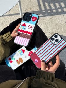 Minimalist Korean Style Acrylic Phone Case with Magnetic Absorption Striped Design for 16Promax Smooth Surface Protection