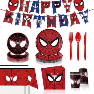 Spiderman Theme Birthday Decoration Disposable Tableware Set Childrens Party Atmosphere Props Scene Photography Accessories