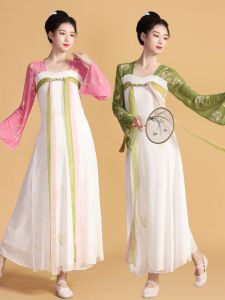 ชุดเต้นรำคลาสสิกสำหรับผู้หญิง ชุดฮันฟู กระโปรงยาวคลุมอก สายเดี่ยว ชุดเต้นรำโชว์ ชุดผ้าซาติน ชุดนางฟ้า ชุดการแสดง