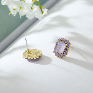 ต่างหูสี่เหลี่ยมประดับเพชร S925 เงินแท้ ทรงเรขาคณิต สไตล์เกาหลี แฟชั่น วัสดุอื่นๆ ประดับคริสตัล ประดับคริสตัล