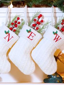Christmas Decorative Knitted Letter Embroidery Socks Cute Candy Gift Bag Childrens Stockings Festive Accessories