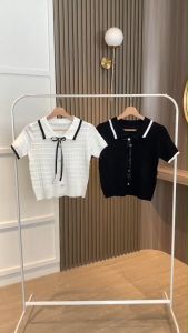 BL20978 Ribbon Waffle Monochrome Knit Top