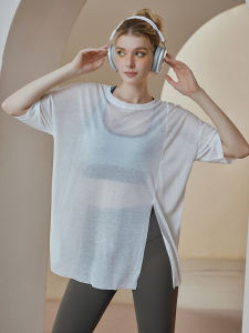 Loose Breathable Sports Cover up Women Summer Thin Short Sleeve Yoga Clothes Cover up Fairy Atmosphere Running Exercise Top