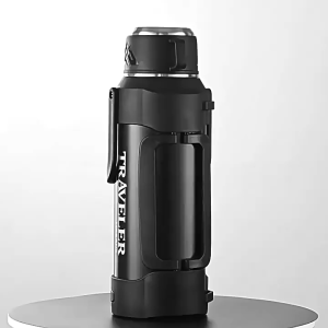 1200ml Black 316 Steel Insulated Bottle Dual Purpose Lid Outdoor Travel Thermos With Tea Infuser