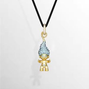 💖Swarovski💖(New)Good Luck Trolls Gold "Little Devil" Blue Diamond Pendant Necklace S925 Sterling Silver Womens Fashion Necklace Hypoallergenic Non-allergenic Valentines Day Gift Birthday Gift for Girlfriend Bestie