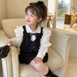 Fashionable Long Sleeve Childrens Clothing Set Spring 2025 Trendy Girl Outfit Korean Style Polyester Cotton Blend Kids Wear