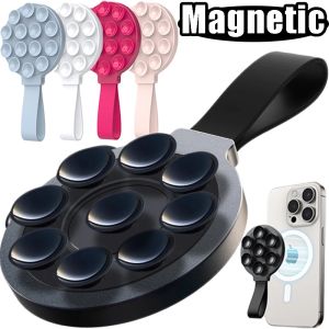 Silicone Magnetic Suction Cup Phone Holder Strap with Finger Ring Phone Case Stand Grip Hand-Free Mount Mirror Shower Selfies