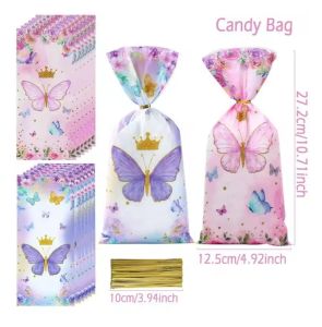 100pcs Candy Bags Packaging Gift Cookie Butterfly Party Decorations Gift Bag Candy Baby Tea Party Supplies 17 x 25cm