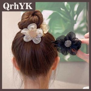 QrhYK กิ๊บติดผมรูปดอกทานตะวันประดับพลอยเทียมสำหรับผู้หญิงกิ๊บหนีบผมทรงหางม้าสวยงามกิ๊บหนีบผมทรงปูเครื่องประดับผมของผู้หญิง