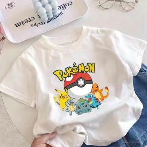 Bandai | 2026 Summer Pokemon Starters & Pokeball Print T Shirt 100% Cotton Oversized Y2K Casual Short Sleeve Tops For Kids Adults
