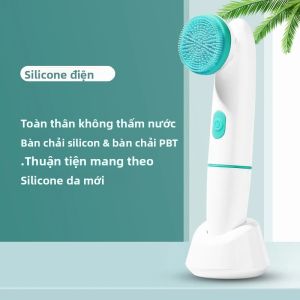 Máy Làm Sạch Da Mặt Bằng Sóng Siêu Âm Bàn Chải Silicon Dụng Cụ Massage Làm Sạch Sâu Da Mặt