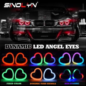 Sinolyn Heart Shape LED Multi Color Halo RGB Angel Eye Wireless Bluetooth App Controller Turn Signal Light Switchback Sequential Flowing DRL For Car Projector Headlight Accessories