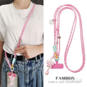 Long Crossbody Woven Phone Strap Outdoor Travel Fashionable Color Block Design Mobile Phone Accessory Durable Nylon Material