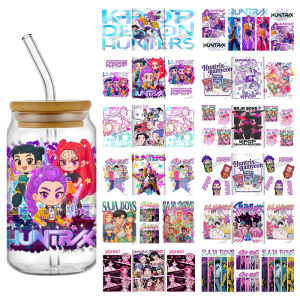 สติกเกอร์กันน้ำลาย KPop Demon Hunters Saja Boy ดีไซน์พิเศษ 35 แบบ สติกเกอร์ 3 มิติ แบบ DIY สำหรับติดแก้วน้ำ ขนาด 16 ออนซ์ แบบ UV DTF