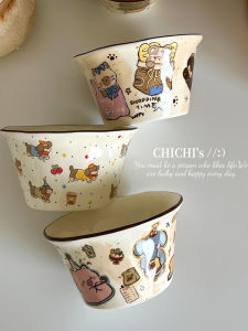 Cute Cartoon Ceramic Rice Bowl Fruit Bowl Yogurt Bowl Handmade Style Conical Shape High Aesthetic Value for Everyone