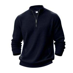 Mens Large Size Semi-Zipper Sweater Autumn Winter Jacquard Small Checkered Stand-up Collar Casual Pullover