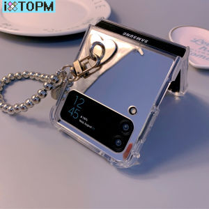 เคส Kaca Rias เงินเกาหลีแหวนป้ายหัวใจความรักสำหรับ Samsung Galaxy Z Flip 3 4 5G Zflip3 Z ฝาหลัง Flip4 Flip3