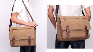 Canvas Messenger Shoulder Bag for Men 14.5inch laptop Bag Briefcase Retro Bag Sling Bag Messenger bag Shoulder bag Business bag Casual bag Fashionable and Convenient New Campus Travel Advanced Hardware