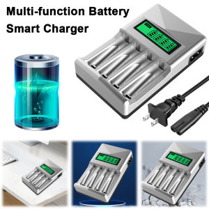 COD [Free Delivery] 4-Slot AA AAA Battery USB Charger LCD Display Independent Slot Battery Charger for AA/AAA NiMH Rechargeable Batteries