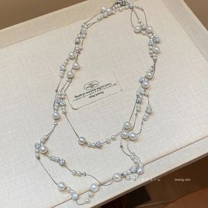 Dây Chuyền Nữ Nhiều Lớp Xếp Chồng Đính Hạt Thủy Tinh Hình Hoa Trang Sức Thời Trang Cao Cấp Phụ Kiện Áo Len Sang Trọng