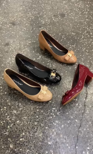 Giày cao gót nữ Anmodels cao 3 phân mũi tròn gót vuông phối nơ sắt dễ thương - G893NSM