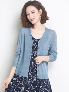 น้ําแข็ง ผ้าไหม ถัก เสื้อแจ็คเก็ต ผู้หญิง ฤดูร้อน Tencel เสื้อท่อนบน เสื้อเชิ้ตเครื่องปรับอากาศผ้าคลุมไหล่บางแจ๊กเก็ตป้องกันแสงแดดเปิด คาร์ดิเกน