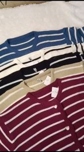 Cesy Cardigan Crop & Tok Strip Sweater Rajut Lengan Panjang