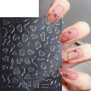Miếng Dán Móng Tay Đường Kẻ Sọc Vàng 3D Miếng Trượt Trái Tim Tình Yêu Ba Chiều Cho Móng Tay Đề Can Sóng Xoắn Hình Xăm Làm Móng