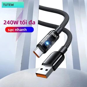 Cáp Sạc Nhanh USB Kép Loại C 240W LED Cáp Sạc Nhanh Bằng Nylon Màn Hình Kỹ Thuật Số Dây Dữ Liệu Cho Samsung Xiaomi Huawei Honor
