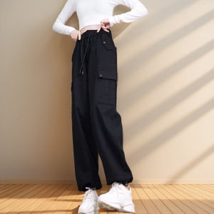 Cool High Waist Wide Leg Workwear Pants for Women Straight Casual Trousers Autumn Fashion Street Style Pocket Detail