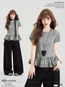 Gray Sleeveless T-Shirt Summer Peplum Design Slim Fit Versatile