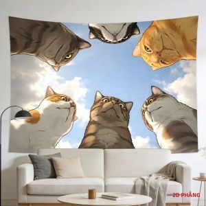 VIKAMA Looking Up Cat Tapestry Hình Thú Ngộ Nghĩnh Treo Tường Trang Trí Cho Phòng Ngủ Phòng Ký Túc Xá Dễ Thương Thẩm Mỹ Nghệ Thuật Treo Tường Bằng Vải Polyester