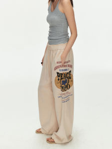 MADWITCH | American Print Elastic Waist Cotton Linen Loose Pants