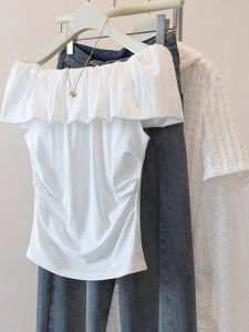 BINKAFENNY | Unique Fashionable White One-Shoulder Ruffle Sleeve T-Shirt Women Summer Slim Fit Korean Style Beautiful Top Unique Design