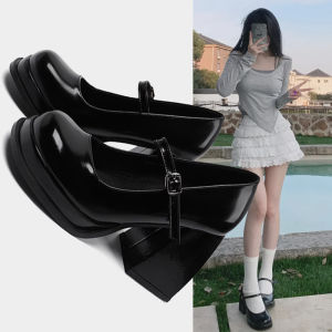 ที่กําหนดเอง 2024 รองเท้าแมรี่เจนใน สีดำ หนัง รองเท้าส้นสูงส้นหนาสําหรับผู้หญิง สไตล์เรโทร ทันสมัย รองเท้าเดี่ยว