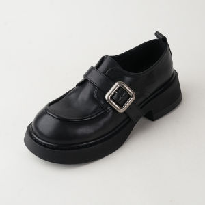 British Style Soft Cowhide round Toe Thick Heel Chunky Sole Flats Womens Shoes Spring Autumn Comfortable Leather Loafers