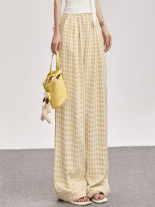 Dopamine Checkered Wide Leg Casual Thin Womens Pants High Waist Loose Long Trousers Summer New Arrival Commute Style