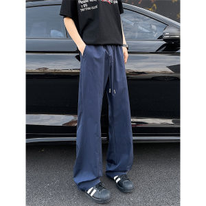 Trendy Ice Silk Loose Straight Leg Casual Pants for Men Spring Summer American Style Splicing Loose Straight Casual Pants