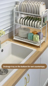 LivinEase 2/3-Tier Dish Rack Dish Drainer Dish Drying Rack Kitchen Rack Plate Organizer Storage Shelf