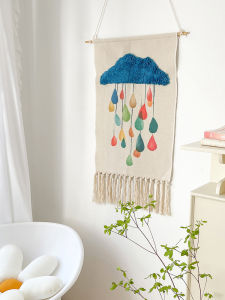 Nordic Handmade Cotton Linen Tassel Wall Hanging Tapestry Rectangular Geometric Pattern Home Decorations for Bedroom And Window