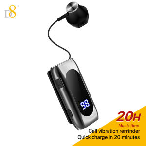 D8 | D8Retractable Wireless Headset LED Display Over-Ear BudsHeadphone Stereo Earphone V5.0 Noise Cancelling Mic Clip On Earpiece