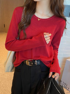 Áo Len Dệt Kim Cổ Tròn Rộng Rãi Cho Nữ Mùa Đông Màu Trắng Bên Trong Áo Sơ Mi Cổ Thấp Mới 2025 Áo Len Dệt Kim Thường Ngày