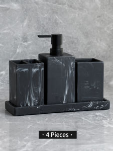 Bathroom Accessories Complete Marble Pattern Lotion Soap DispenserToothbrush HolderTumblerTray Resin material Black white