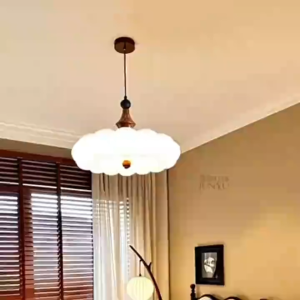 LED Pendant Light Walnut Semi Flush Mount Ceiling Light Layered Petal Chandelier Ceiling Fixture with 3 Color Changing for Bedroom Living Room Dining Room Indoor Atrium