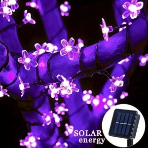 Solar Fairy String Light Sakura Garlands 5/7/12M Peach Flower Cherry LED Lamp for Wedding Party Garden Christmas Outdoor Decor