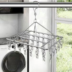 Stainless Steel Clothes Hanger Multi-clips Square Underwear Baby Clothesline Balcony Home Socks Drying Rack Storage Organizer