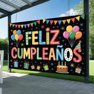 Feliz cumpleaños Spanish Birthday Party Theme Baby Shower Adult Background Banner Pink Gold Balloon Decorations Photography Prop